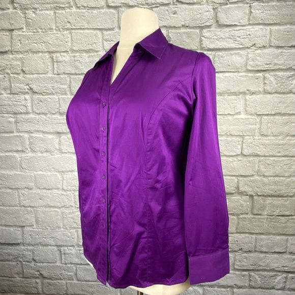 Lane Bryant Purple Grosgrain Trim Button Shirt - Picture 4 of 6